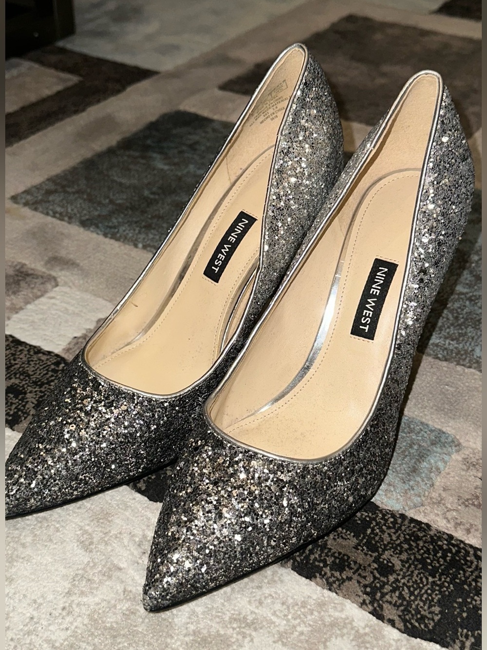 Nine West Glitter Pointed-Toe Pumps in Silver Graduation shoes